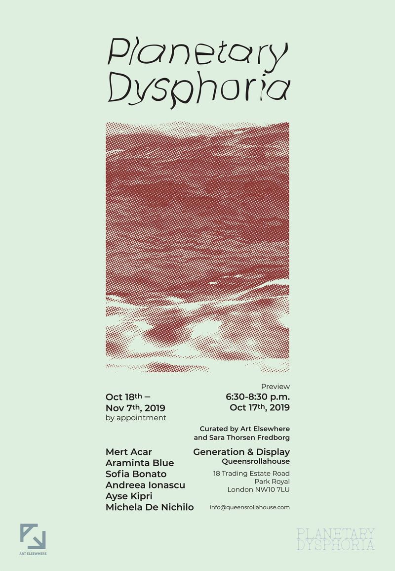 Poster of Planetery Dysphoria exhibition curated by Sara Thorsen Fredborg at Generation & Display